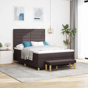 vidaXL Cama Box Spring com Colchão e Banco Marrom Escuro 140x190 cm Tecido