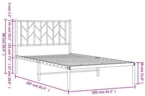 Estrutura de cama com cabeceira 100x200 cm metal preto