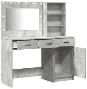 Conjunto de Mesa de Maquilhagem 2 Peças com LED Cinza Concreto Madeira