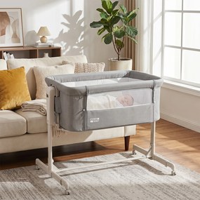 Berço para Bebés 3 em 1, 102 x 66,5 x 89 cm, Altura Ajustável em 6 Níveis, Cinzento