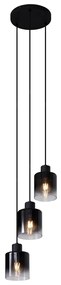 Candeeiro Pendente Moderno Preto com Vidro Fumê 3 Luzes - Dame Moderno