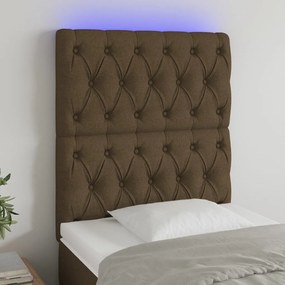 Cabeceira de cama c/ luzes LED tecido 80x7x118/128 cm castanho