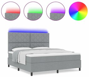 Cama Box com Colchão e Luz LED Cinza Claro 180x200 cm Tecido