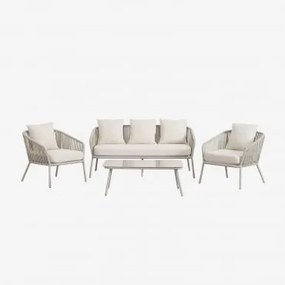 Conjunto De Jardim Com Sofá De 2 Lugares, 2 Poltronas Em Corda Trançada E Mesa De Centro Arhiza Verde Cáqui - Sklum