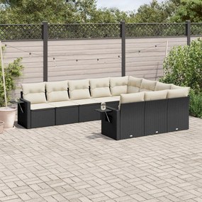 vidaXL 10 pcs conjunto sofás de jardim c/ almofadões vime PE preto