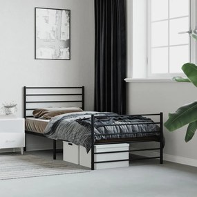 Estrutura de cama com cabeceira e pés 75x190 cm metal preto