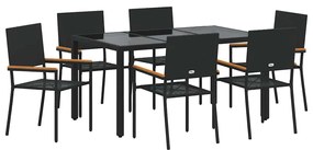 Conjunto de Jantar vidaXL de 7 Peças Preto Poliratan