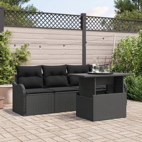Conjunto de Sofá de Jardim de 5 Peças com Almofadas Rattan Poliéster P