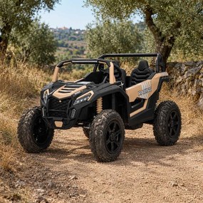 Carro elétrico para crianças UTV XXL 24V 2 Lugares em couro, travão de discos, luzes LED, rodas de borracha insufláveis com suspensão traseira, leitor