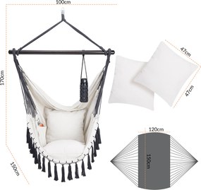 Cadeira suspensa 170x100x150cm com almofadas creme