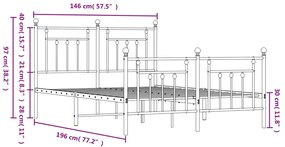 Estrutura de cama com cabeceira e pés 140x190 cm metal preto