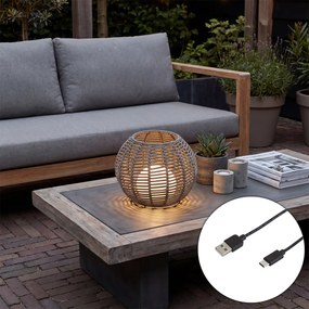 Candeeiro de mesa para exterior cinzento escuro 30cm incl. LED Recarregável com USB-C IP44 - Oli