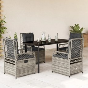 vidaXL 5 pcs conjunto de jantar p/ jardim c/ almofadões vime PE cinza