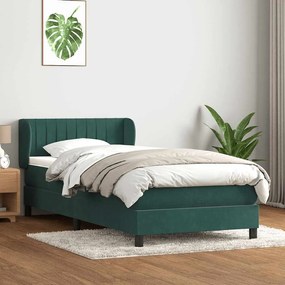 vidaXL Cama com molas/colchão verde-escuro 90x210 cm veludo