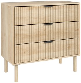 HOMCOM Cómoda com 3 Gavetas Cómoda Dormitório Estilo Nórdico com Painéis Ripados e Puxadores Metálicos 80x40x77,5 cm Madeira