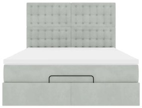 Estrutura cama otomana colchões 140x200cm veludo cinzento claro