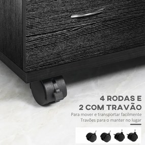 Bloco de Gavetas 41x39x58cm  de Madeira Móvel para Arquivos de Escritório com 2 Gavetas para Escritório Secretaria Preto