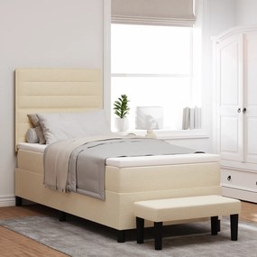 Cama Box Spring com Colchão &amp; Banco Creme 90x200 cm Tecido