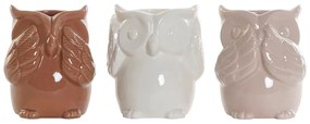 Vaso DKD Home Decor Porcelana Bege Coruja Castanho Branco (9 x 8.5 x 12.2 cm) (3 pcs)