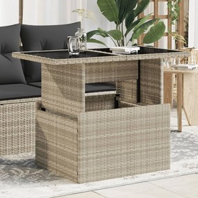 vidaXL Mesa jardim c/ tampo de vidro 100x55x73 cm vime PE cinza-claro