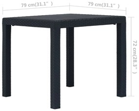Mesa de jardim 79x79x72 cm plástico antracite c/ aspeto de vime