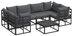 vidaXL Conjunto de Sofá de Jardim 7 pcs Preto Alumínio