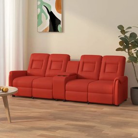 vidaXL Sofá reclinável 4 lug. suporte copos couro art. vermelho tinto