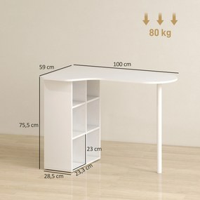 Secretária irregular para computador, 100 x 59 cm, com 6 compartimentos, 4 prateleiras ajustáveis e estrutura em aço, branca
