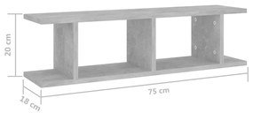 Estantes de parede 2 pcs 78x18x20 cm madeira cinzento cimento