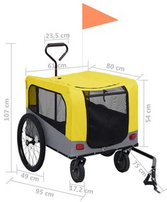 Reboque bicicletas/carrinho para animais 2-em-1 amarelo/cinza