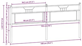 Cabeceira de cama 193cm derivados madeira/aço carvalho castanho