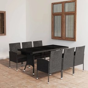 vidaXL 7 pcs conjunto de jantar para jardim vime PE preto