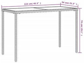 Mesa jardim c/ tampo de vidro 115x54x74 cm vime PE cinza-claro