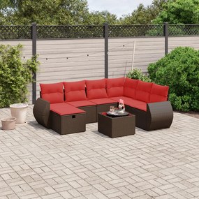 vidaXL 8 pcs conjunto sofás de jardim c/ almofadões vime PE castanho