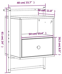 Mesa cabeceira parede 40x30x61cm deriv. madeira carvalho sonoma