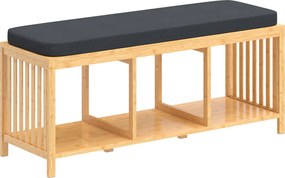 HOMCOM Banco de bambu para sapatos, banco para corredor com almofada acolchoada e prateleira aberta, acabamento em madeira natural | Aosom Portugal