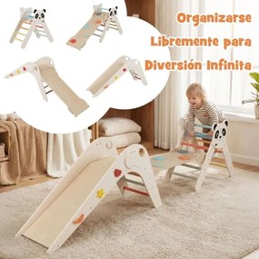 Parque dobrável para escalada para crianças Montessori de escalada em madeira com tema de panda Ginásio interior com escorrega bege