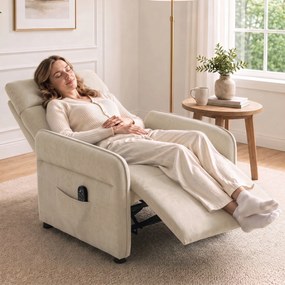 Poltrona de Massagem com Aquecimento, Reclinação Push-Back 135°, Apoio para Pés, Apoios de Braços Ajustáveis e 2 Bolsos, Bege