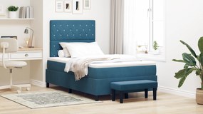 vidaXL Cama Box Spring com Colchão &amp; Banco Azul Escuro 120x200 cm Veludo