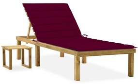 vidaXL Espreguiçadeira de jardim com mesa e almofadão pinho impregnado