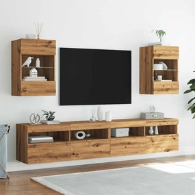 Móveis de parede para TV com luzes LED 2 pcs carvalho artesanal