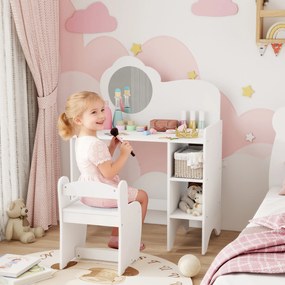 Toucador para Crianças com Banco e Espelho em Forma de Flor com Compartimentos Abertos 70x39x92,5 cm Branco