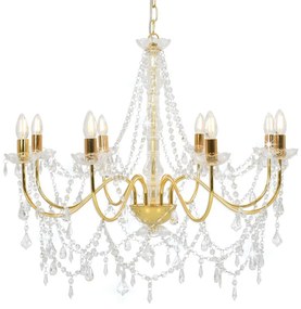 vidaXL Lustre com contas lâmpadas 8 x E14 dourado