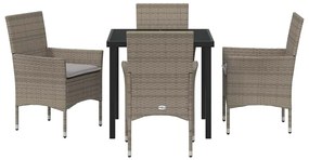 Conjunto de Jantar de Jardim com 5 Peças e Almofadas Cinzas em Rattan