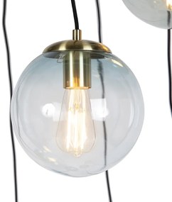 Candeeiro de suspensão Art Deco em latão com vidro azul 7 luzes - Pallon