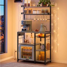 Armario de cozinha com tomadas e cesto 40 x 90 x 165,5 cm greige e Preto