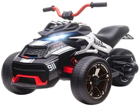 Mota elétrica para Crianças 12V com 2 Motores Velocidade até 5 km/h 3 Rodas Faróis Buzina Música 113x74x63 cm Preto e Branco
