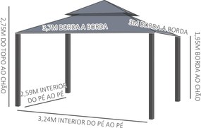 Pérgola de Jardim 370x300x275 cm Pérgola de Exterior com 4 Paredes Lat