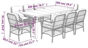 9 pcs conjunto de jantar p/ jardim c/ almofadões vime PE preto