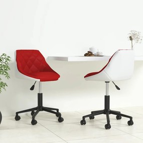 Cadeiras jantar giratórias 2pcs couro art vermelho tinto/branco